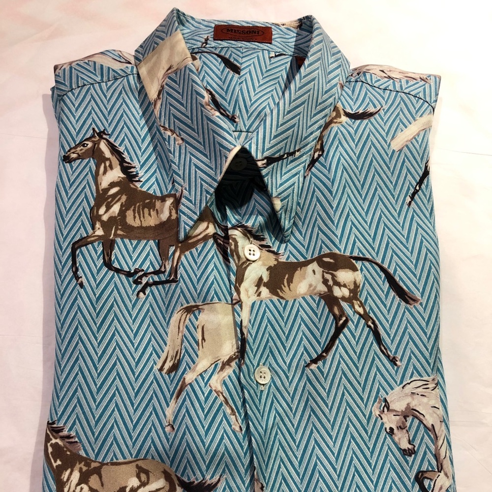 MISSONI SILK “HORSES” shirt size:52 (Large)